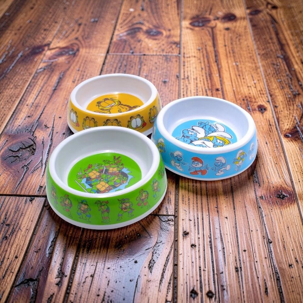 3 Pack Ninja Turtles, Garfield and The Smurfs Cat and Dog Bowl 7in